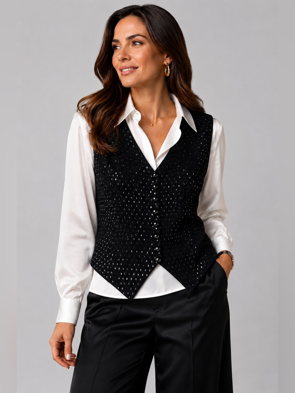 Vintage St. John Evening Black Sequin Embellished Knit Vest Size Small 6